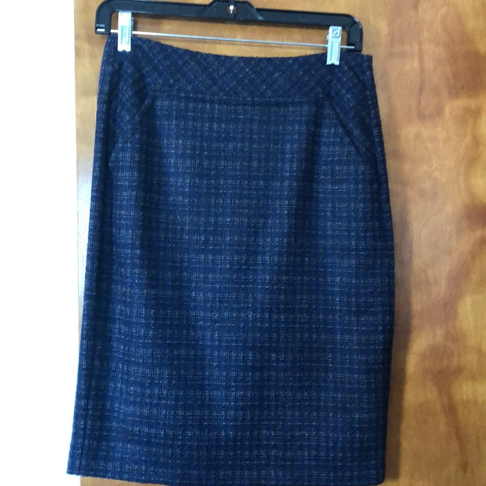 Trina Turk Black\Blue\Gray  Plaid Wool Skirt